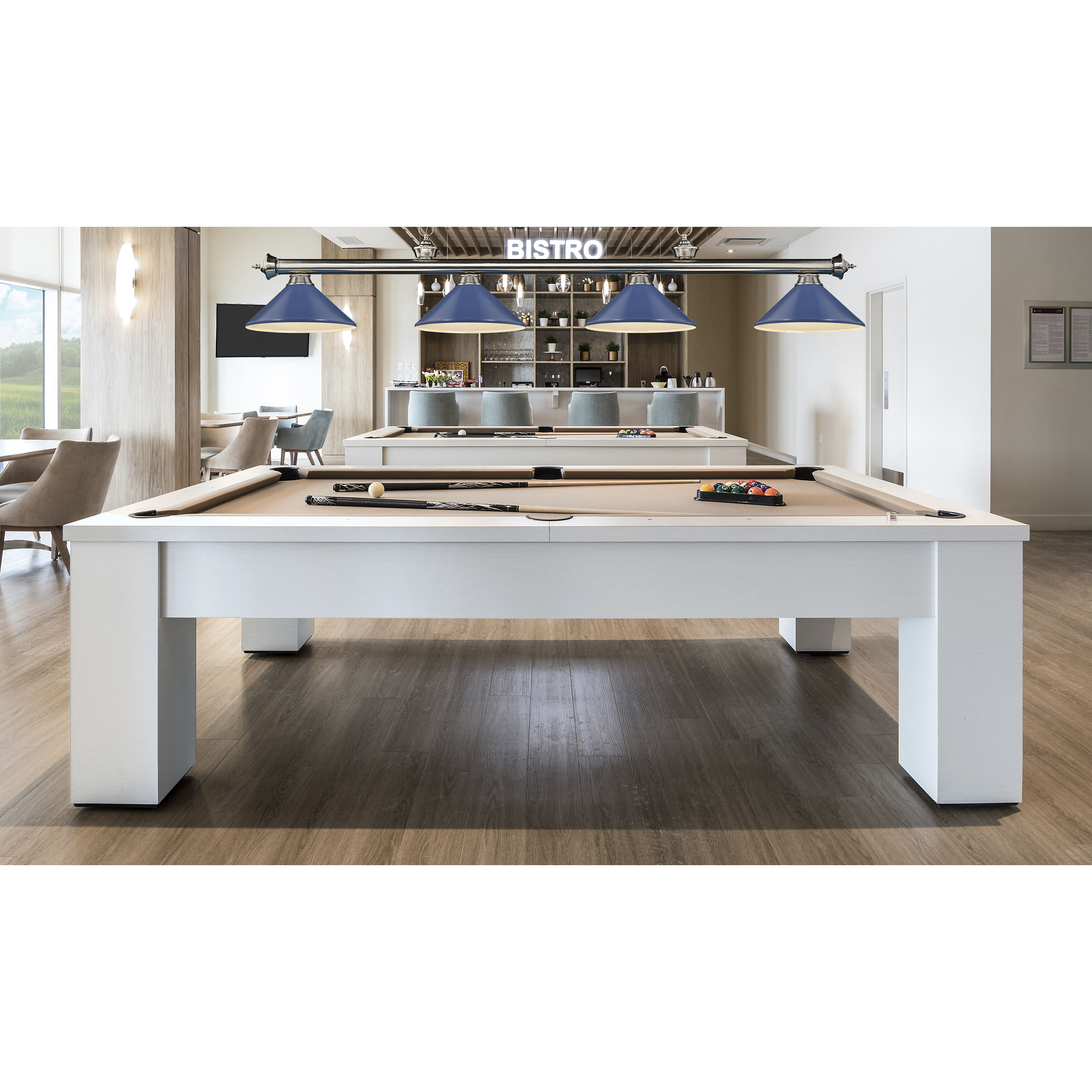 Cordon 4 Light 81.75 inch Brushed Nickel Billiard Ceiling Light in Navy Blue Steel