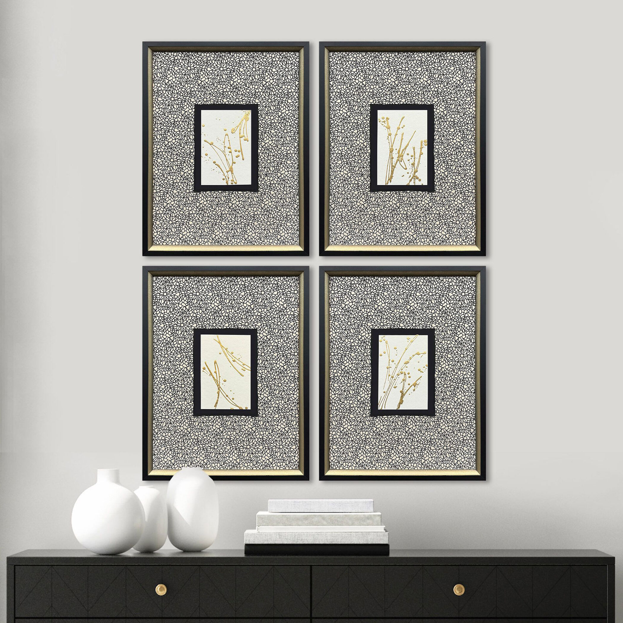 Liquid Gold Metallic and Black and Multi Framed Art, The Studio