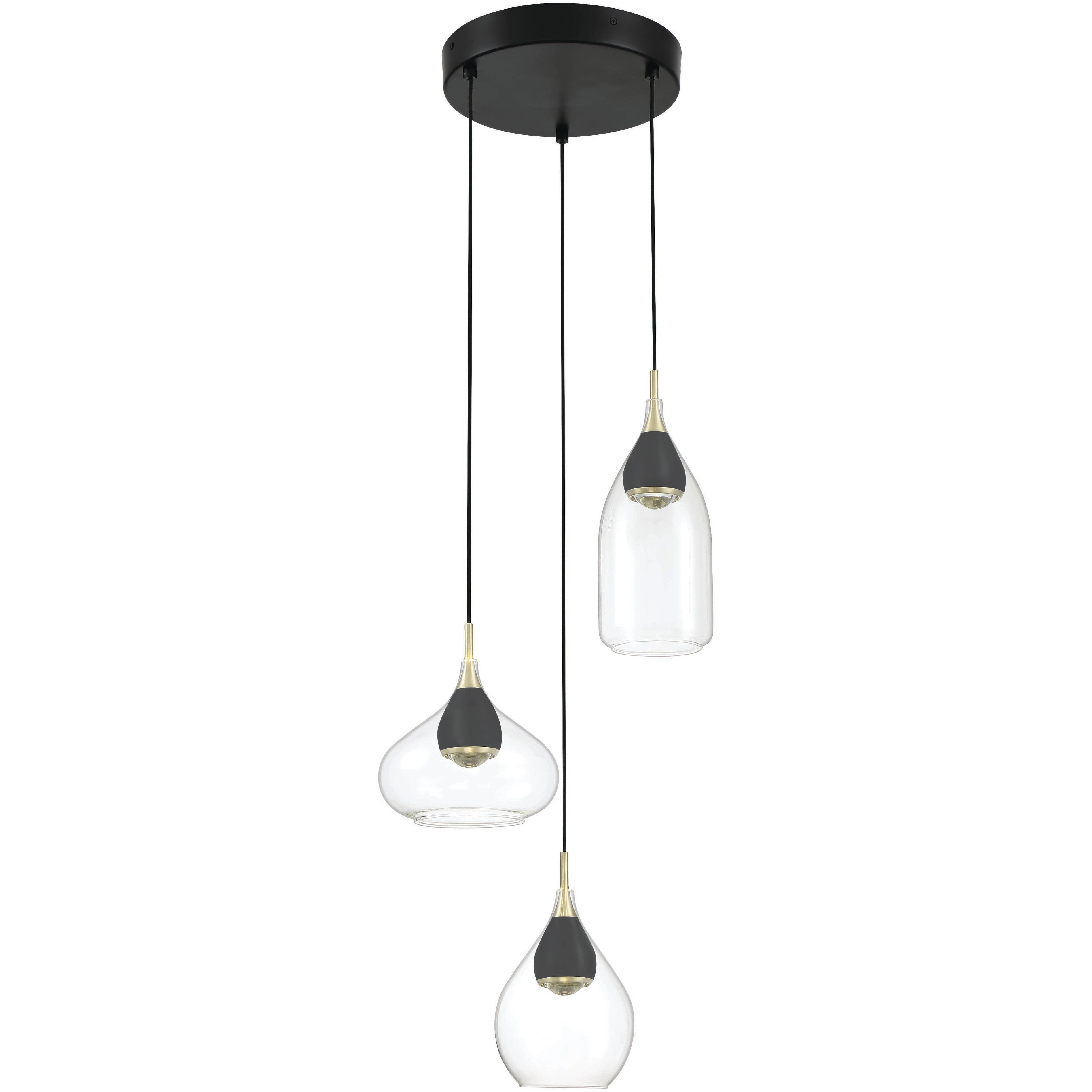 George Kovacs P5463 884 L Arabesque 3 LED Light Pendant Light Coal and Brushed Gold