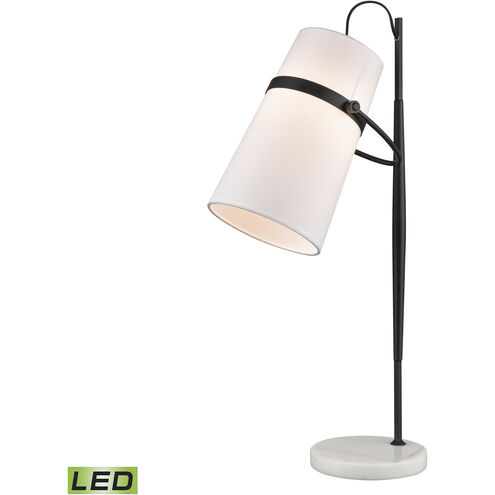 Banded Shade 28 inch 60.00 watt Matte Black with White Desk Lamp Portable Light, Swingarm