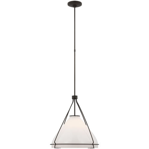 Amber Lewis Wren LED 17.75 inch Warm Iron Pendant Ceiling Light in White Glass