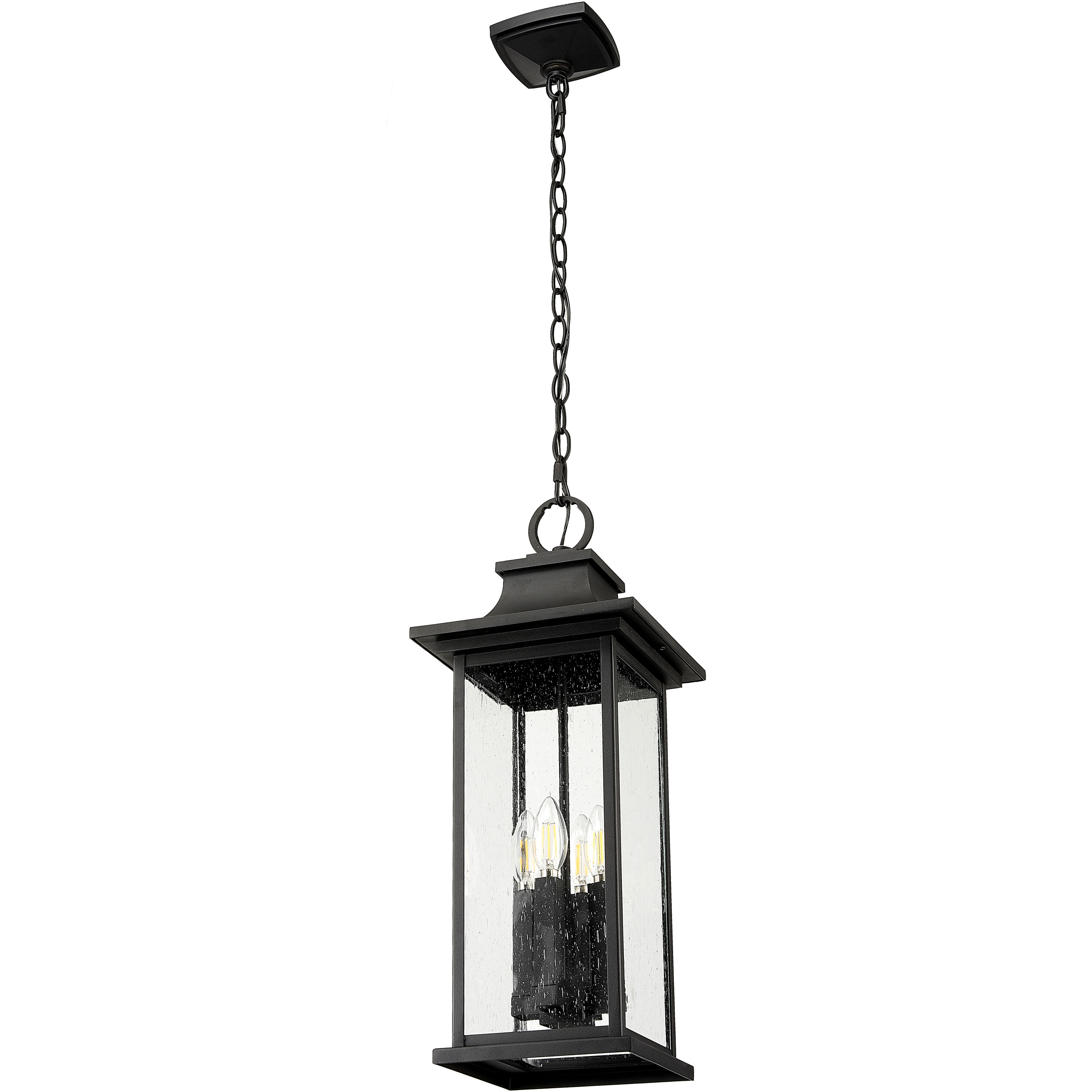 Tiberius 4 Light 9 inch Black Outdoor Chain Mount Ceiling Fixture in Clear Seedy Glass