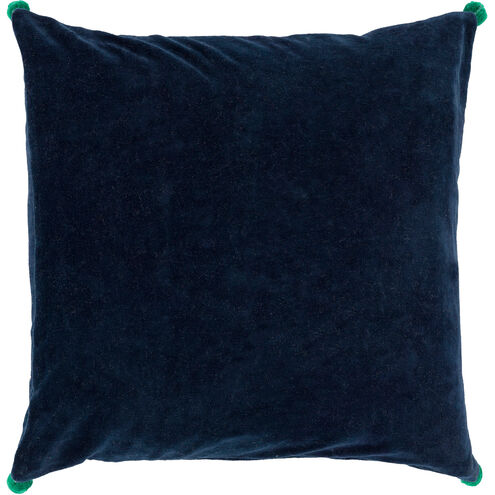 Velvet Poms 20 X 20 inch Navy and Grass Green Throw Pillow