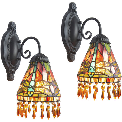 Dragonfly Beaded 1 Light 6 inch Antique Bronze Wall Sconces Wall Light, 2-Piece Set