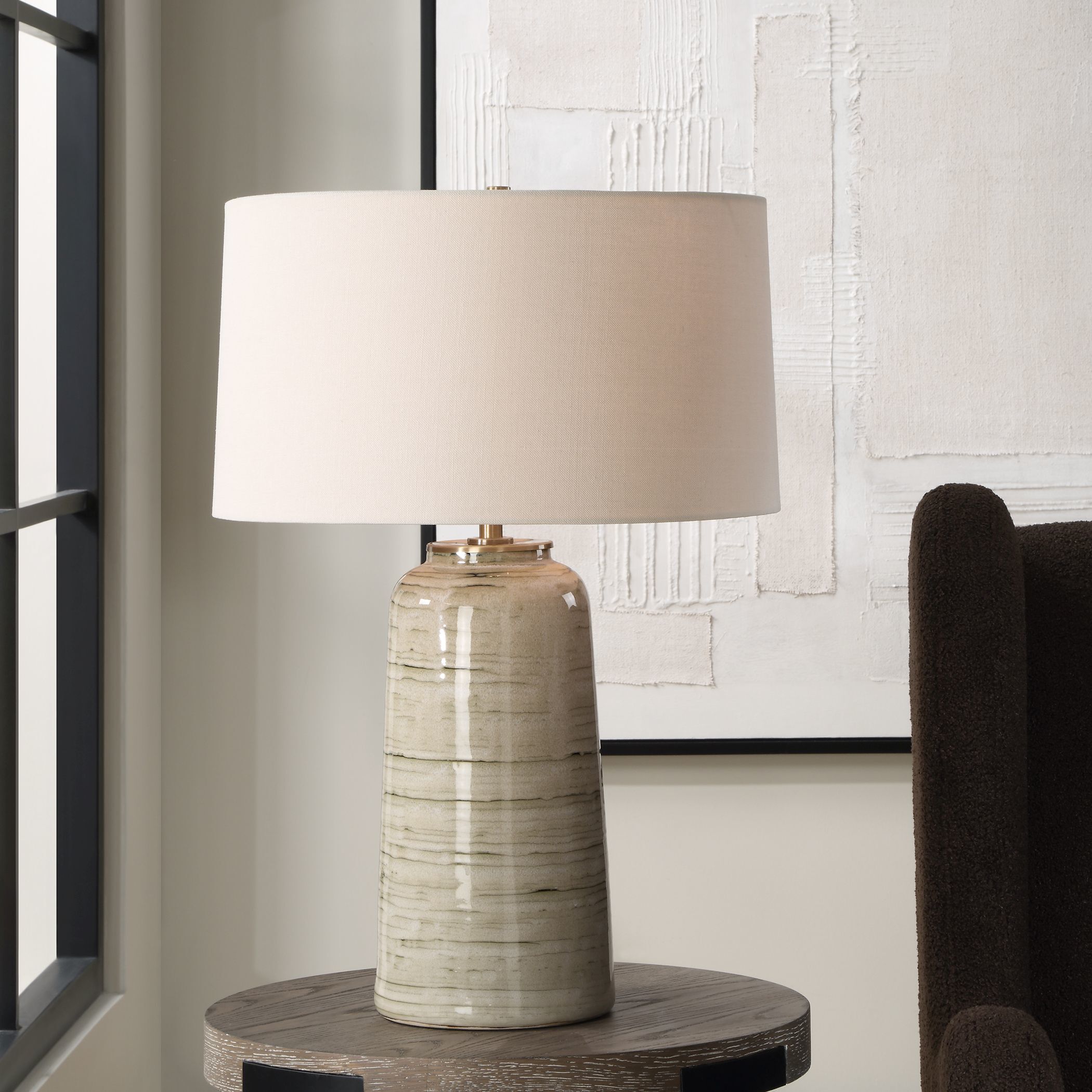 Strata 26.25 inch 150.00 watt Greenish Tan Glaze and Antique Brass Table Lamp Portable Light