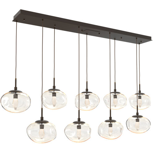 Nova LED LED Flat Bronze Linear Pendant Ceiling Light in 2700K LED, Geo Inner - Amber Outer, Multi-Port