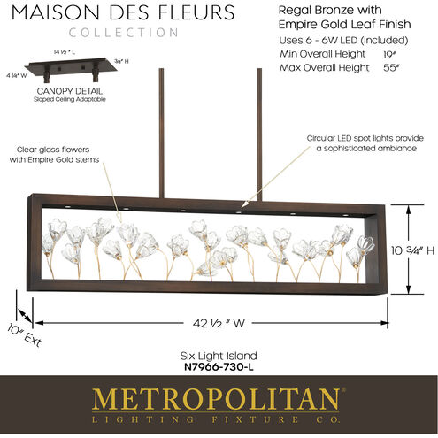 Maison Des Fleurs LED 42.13 inch Regal Bronze with Empire Gold Island Light Ceiling Light