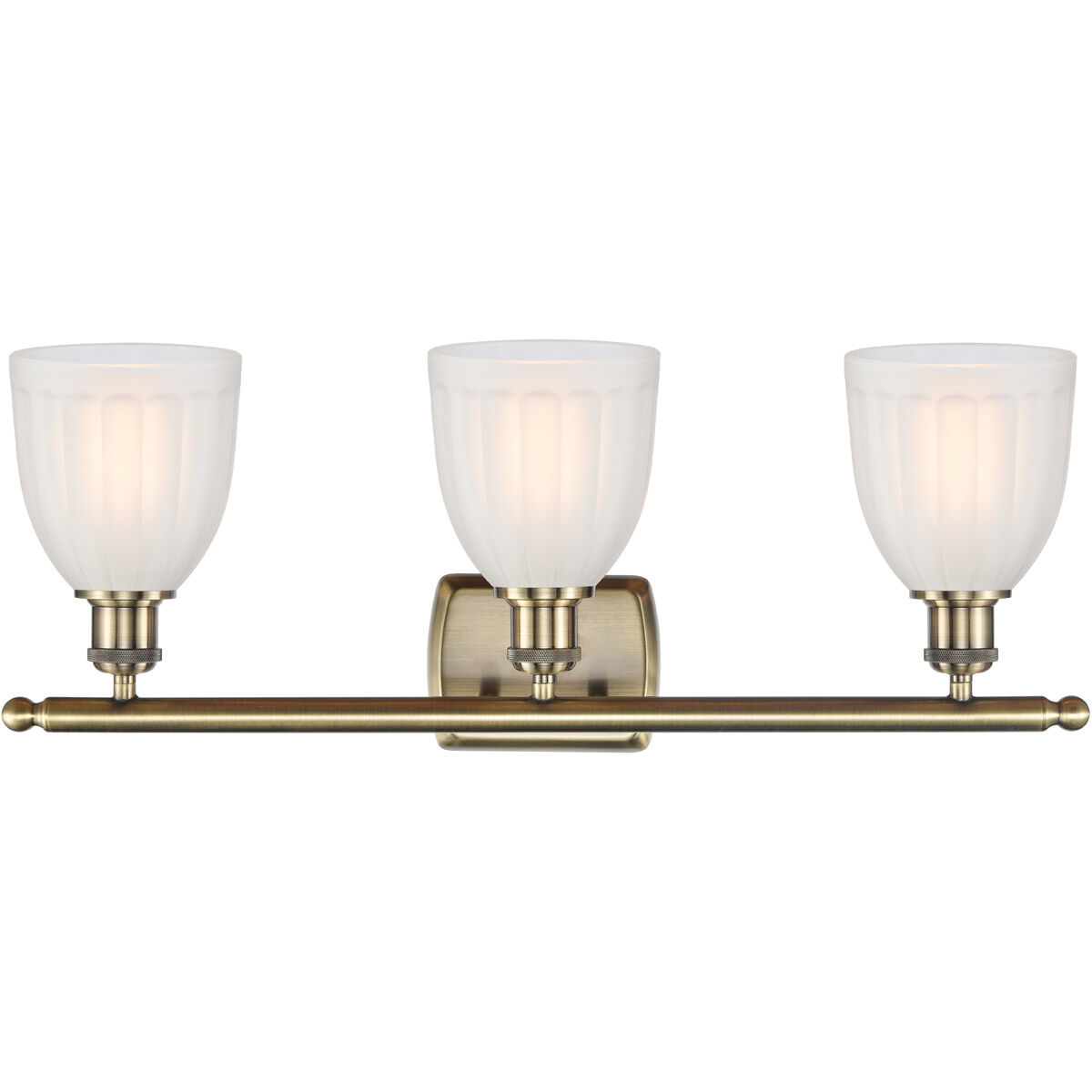 Ballston Brookfield 3 Light 26 inch Antique Brass Bath Vanity Light Wall Light in Incandescent, Matte White Glass, Ballston