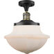 Franklin Restoration Large Oxford 1 Light 12 inch Black Antique Brass Semi-Flush Mount Ceiling Light in Matte White Glass, Franklin Restoration