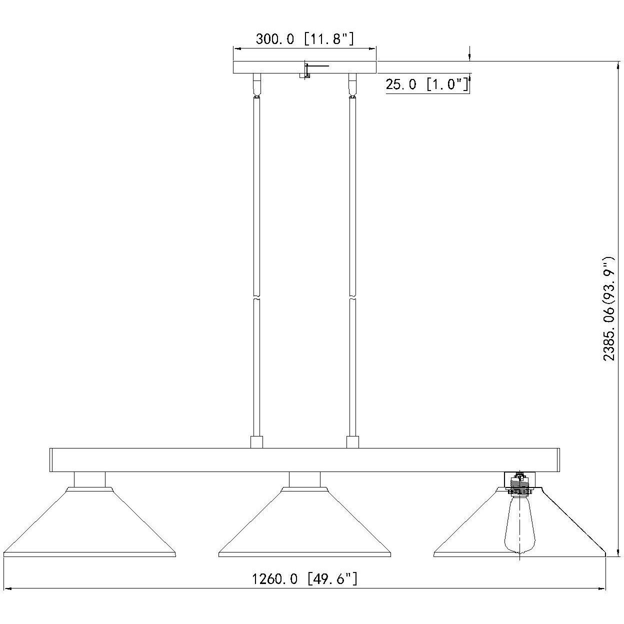 Cobalt 3 Light 49.75 inch Modern Gold Billiard Light Ceiling Light in Matte Black Steel