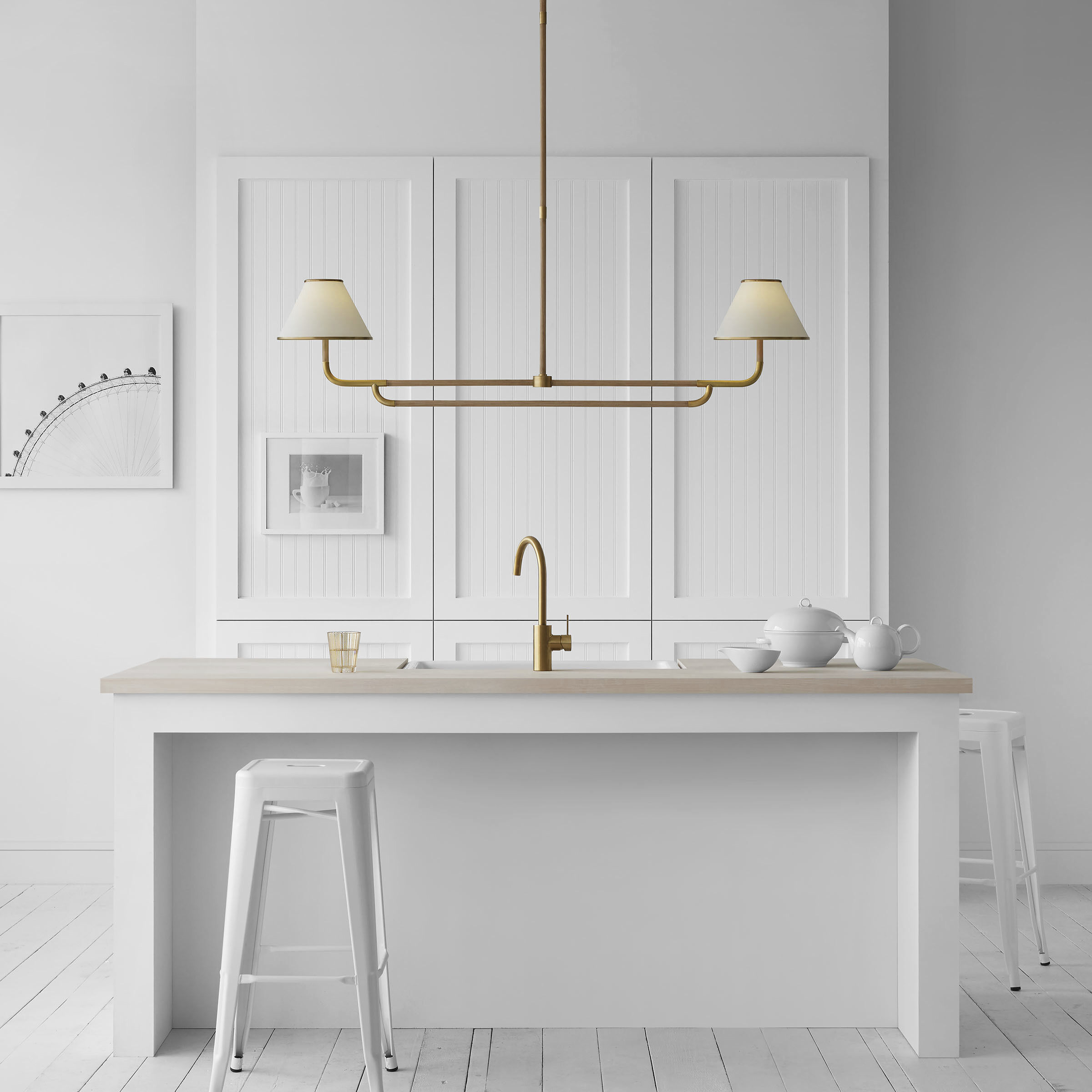 Marie Flanigan Rigby LED 54.25 inch Soft Brass and Natural Oak Linear Chandelier Ceiling Light, Large