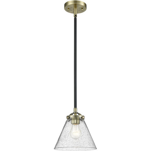 Nouveau Large Cone LED 8 inch Brushed Satin Nickel Mini Pendant Ceiling Light in Seedy Glass, Nouveau