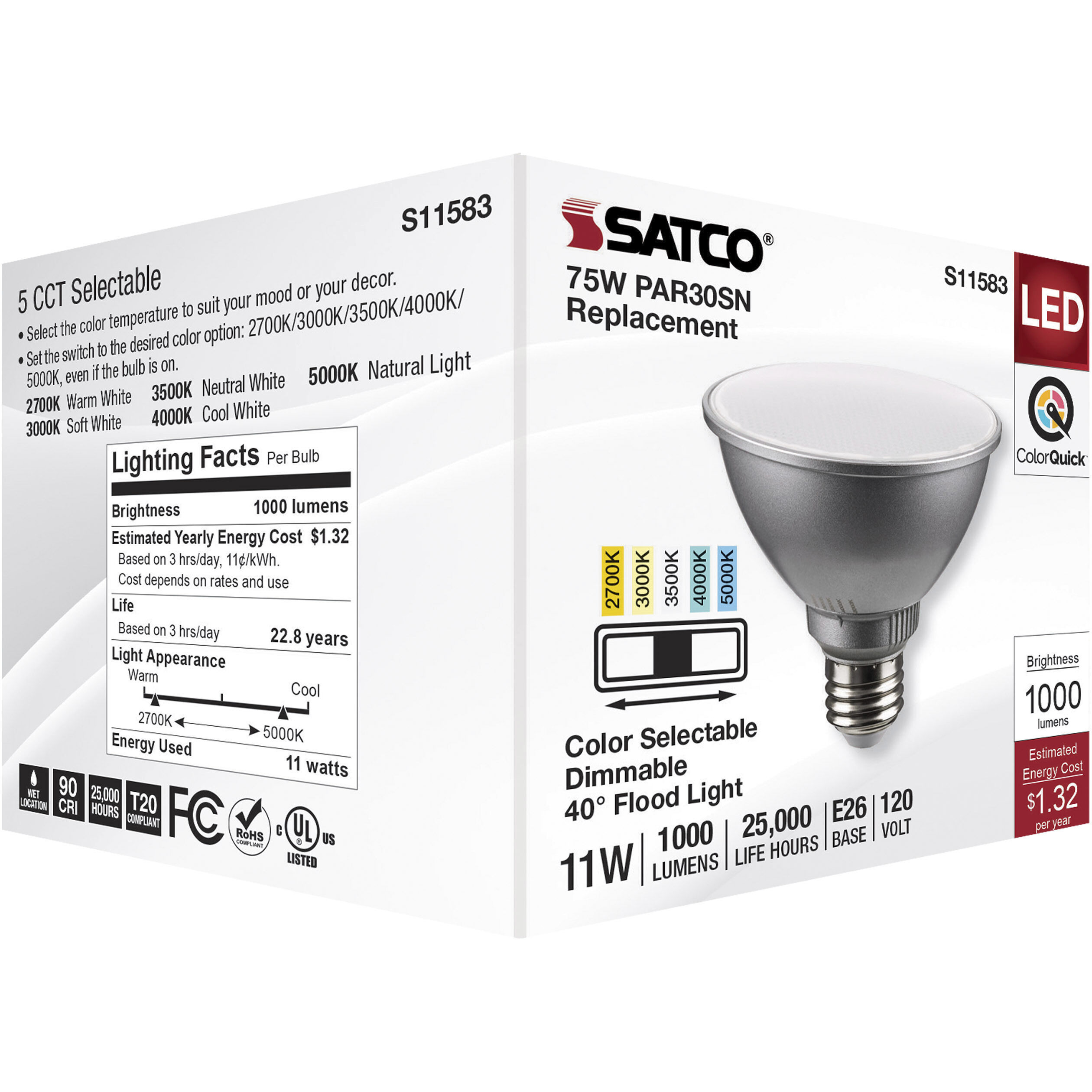 Lumos LED Medium PAR30SN 11 watt 2700K/3000K/3500K/4000K/5000K Light Bulb