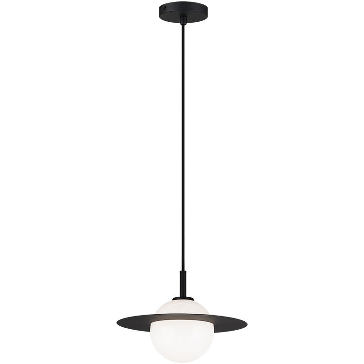 Saturn 1 Light 12 inch Black and Opal Pendant Ceiling Light in Black and Opal Glass