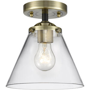 Nouveau Large Cone LED 8 inch Black Antique Brass Semi-Flush Mount Ceiling Light in Clear Glass, Nouveau