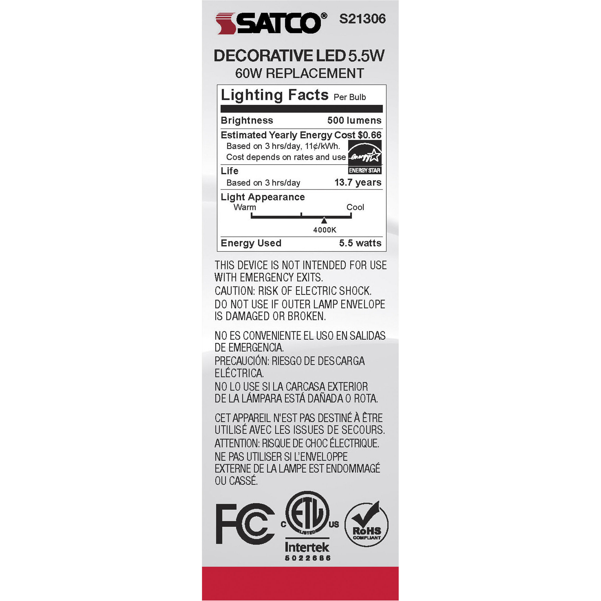 Lumos LED Candelabra Candelabra 5.50 watt 4000K LED Filament