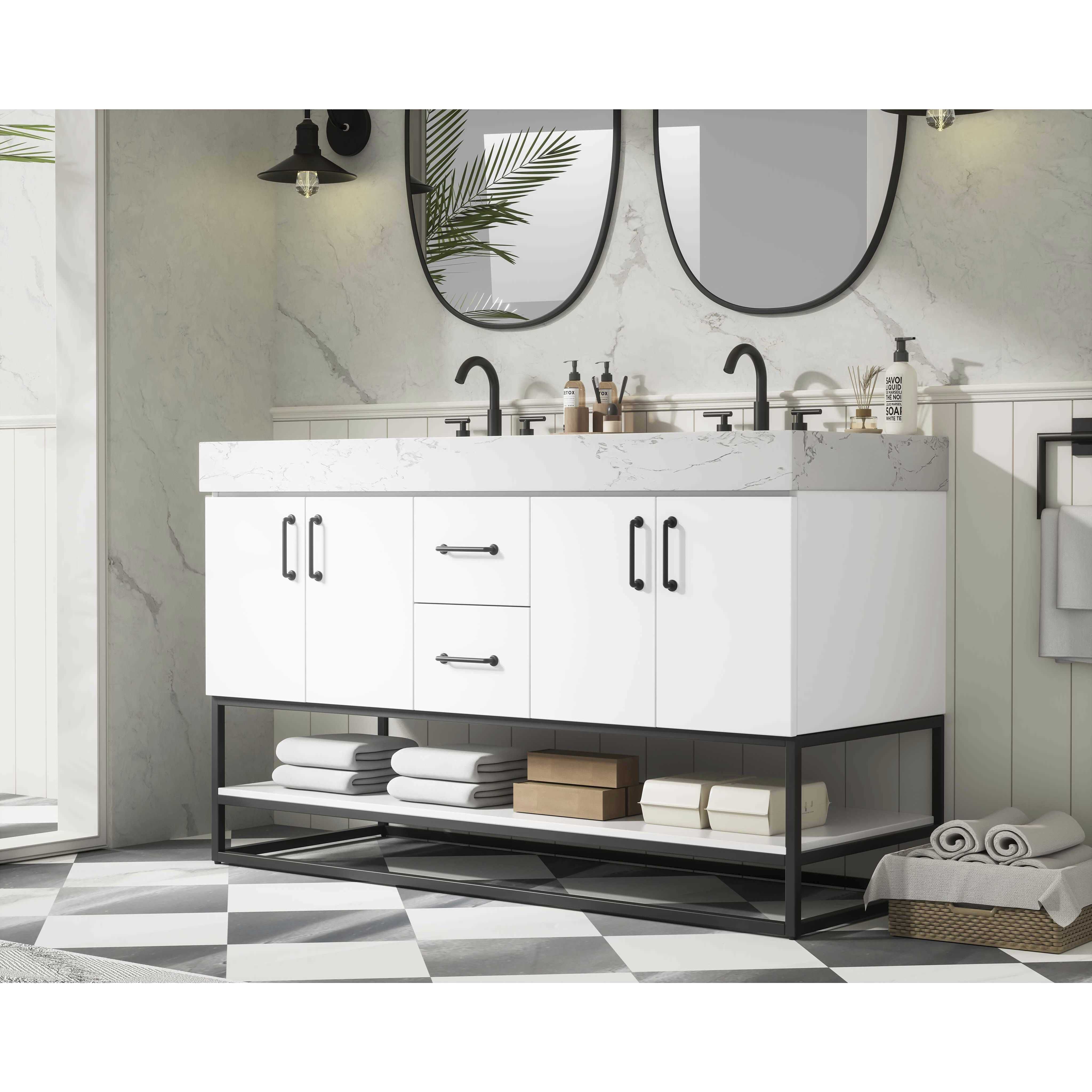 Caroline 54 X 34 inch White Bathroom Vanity Cabinet