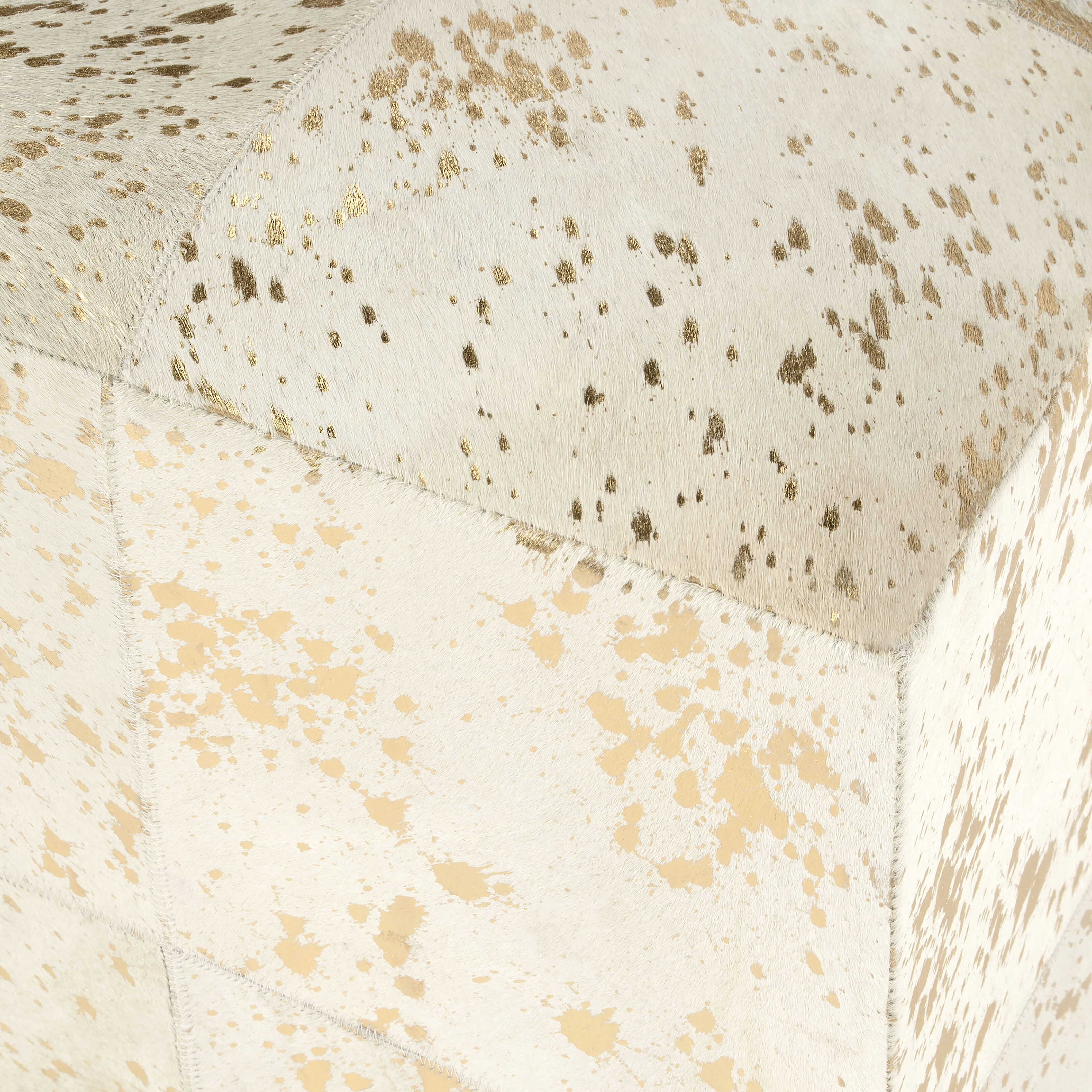 Victorian Hair on Hide with Spots Cube Ottoman in White