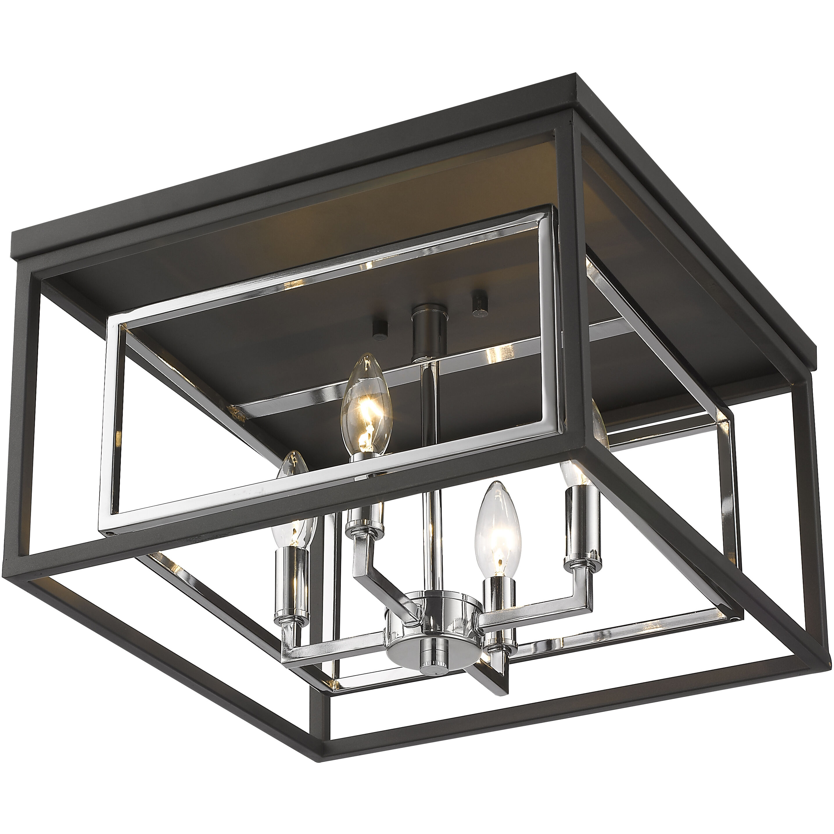 Euclid 4 Light 15 inch Chrome and Matte Black Flush Mount Ceiling Light