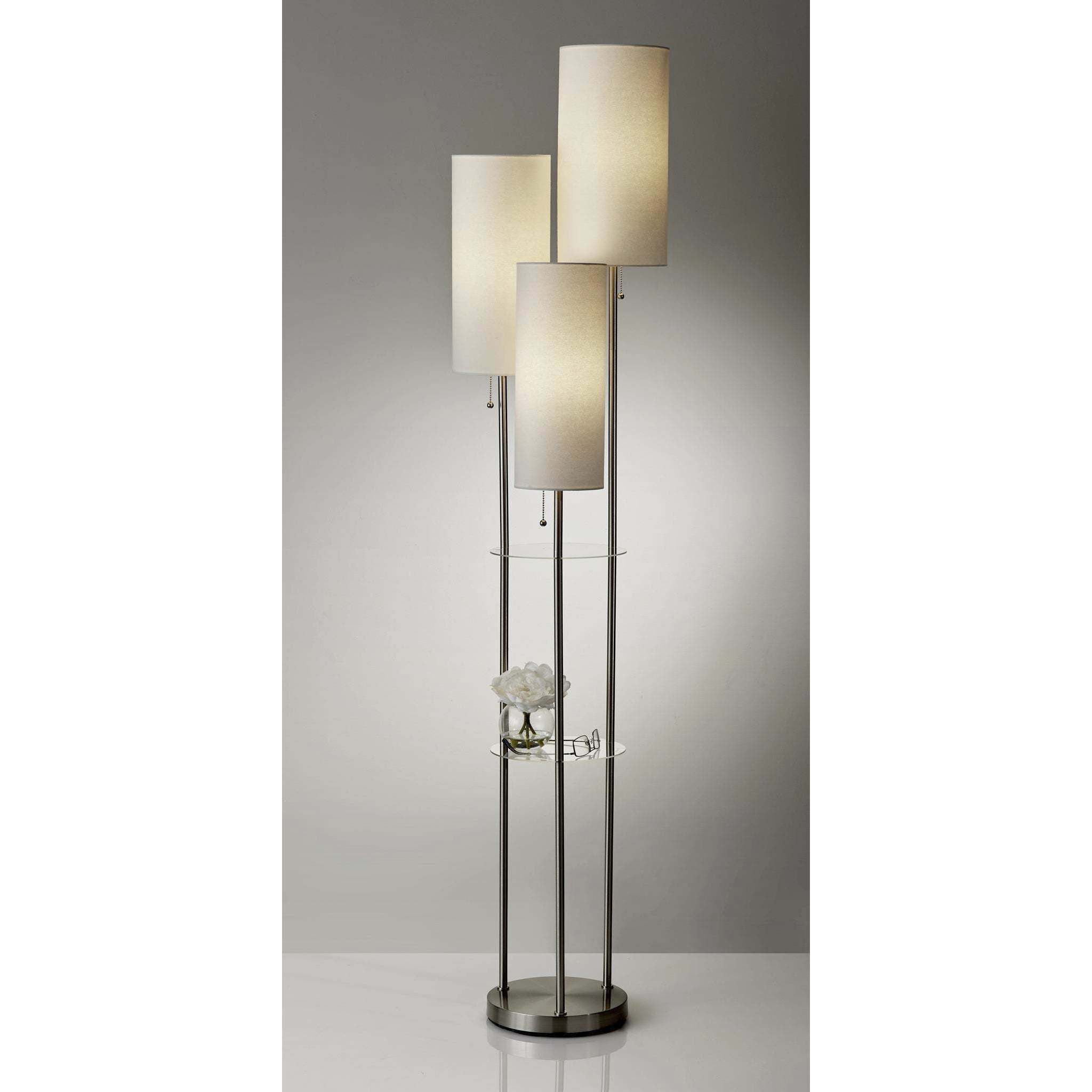 Trio 67.75 inch 40 watt Brushed Steel Floor Lamp Portable Light in White Linen