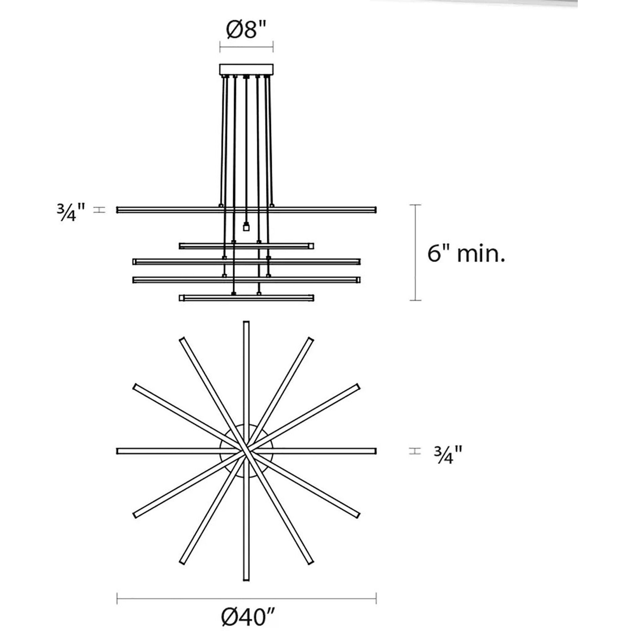 Stix LED 40 inch Satin Black Chandelier Ceiling Light