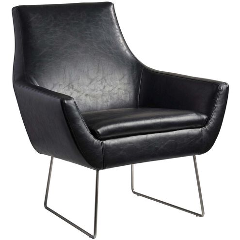 Kendrick Black Distressed PU Leather and Brushed Steel Accent Chair