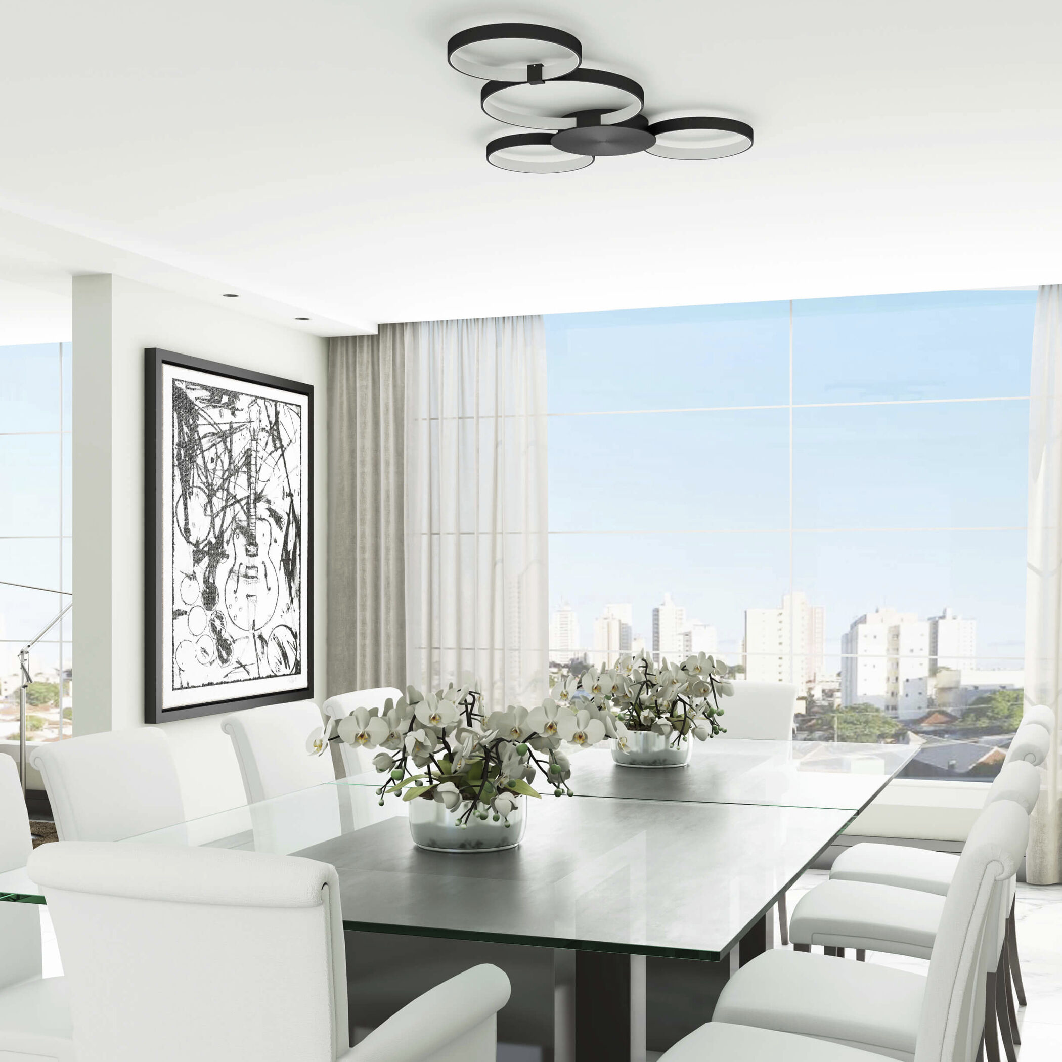 Capella 29.25 inch Black Semi-Flush Ceiling Light