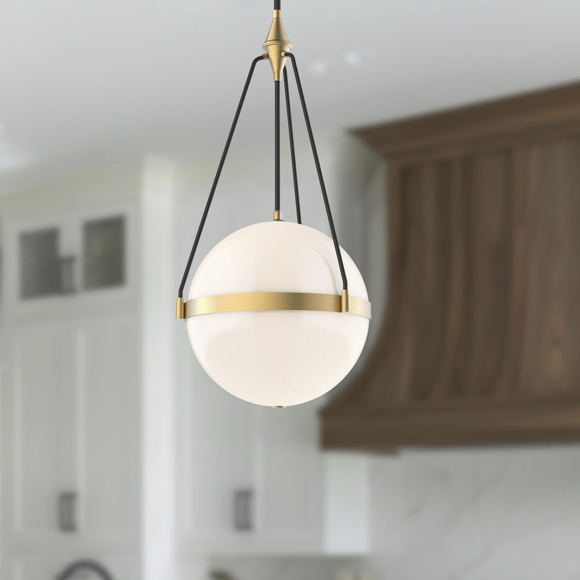 Alora Mood Harmony Pendant Ceiling Light in Brushed Gold, Glossy Opal Glass