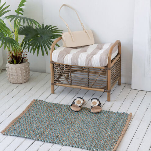 Shuttle Weave Durrie with Hamming 36 X 24 inch Petrol Rug, Rectangle