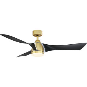 Klear 56 inch Brushed Satin Brass with Black Blades Indoor/Outdoor Ceiling Fan