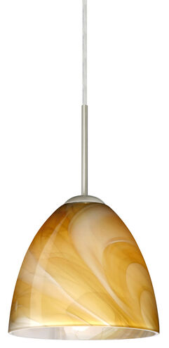 Vila 1 Light Satin Nickel Pendant Ceiling Light in Honey Glass, Incandescent