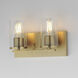 Lateral 2 Light 12 inch Satin Brass Bath Vanity Wall Light in Clear