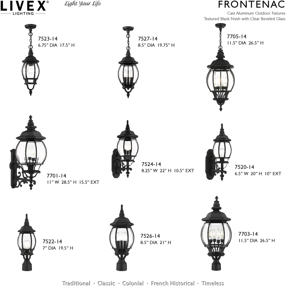 Frontenac 4 Light 93 inch Textured Black Outdoor Post Light