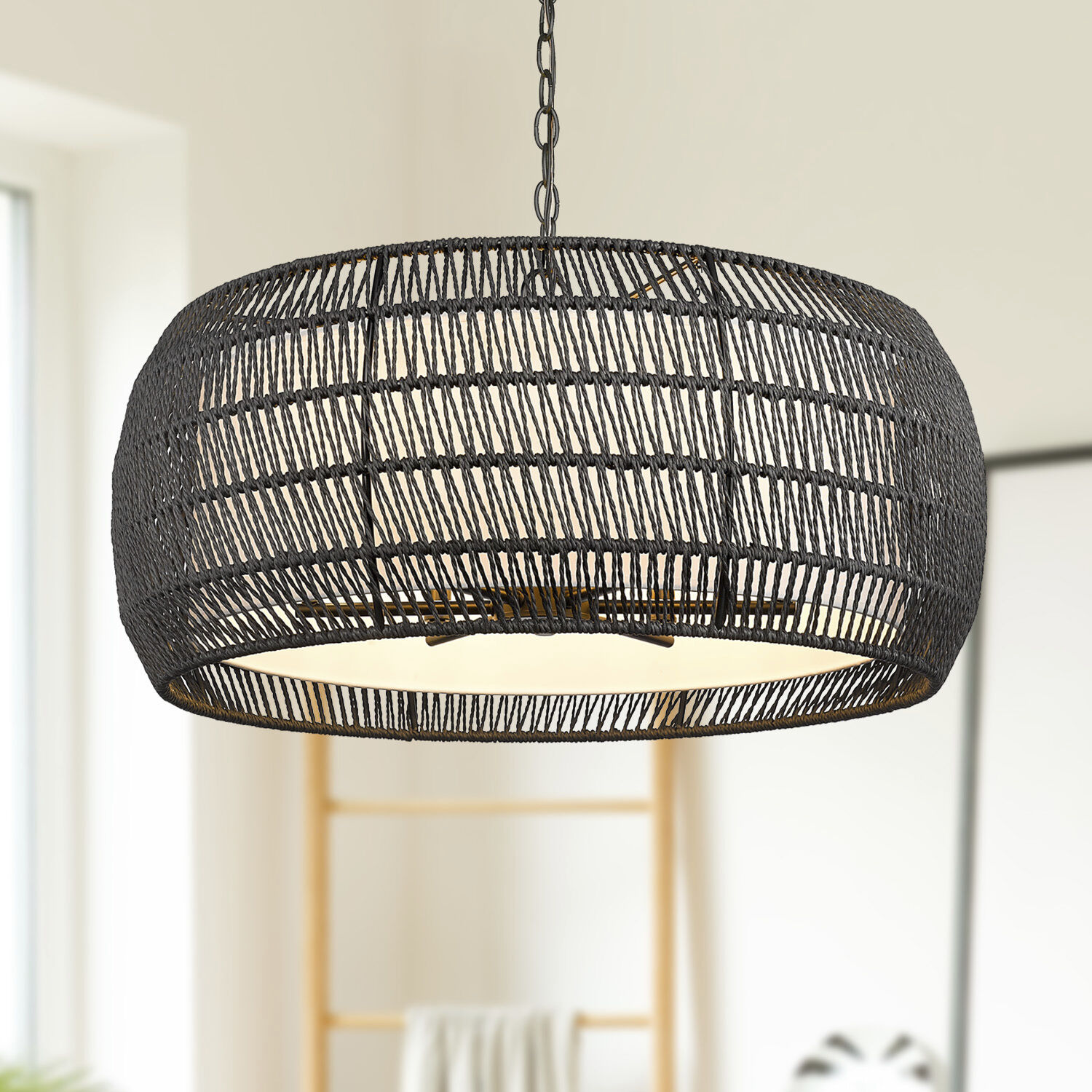 Everly 6 Light 27.13 inch Matte Black Chandelier Ceiling Light in Modern Black Rattan