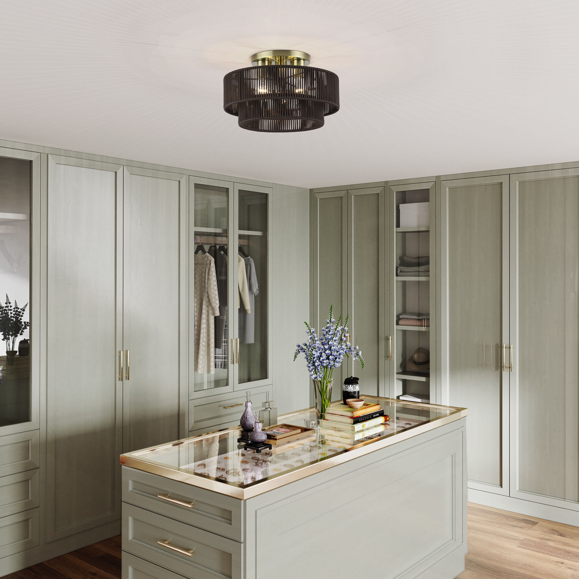 Acordia 3 Light 15 inch Antique Brass Semi Flush Mount Ceiling Light, Large