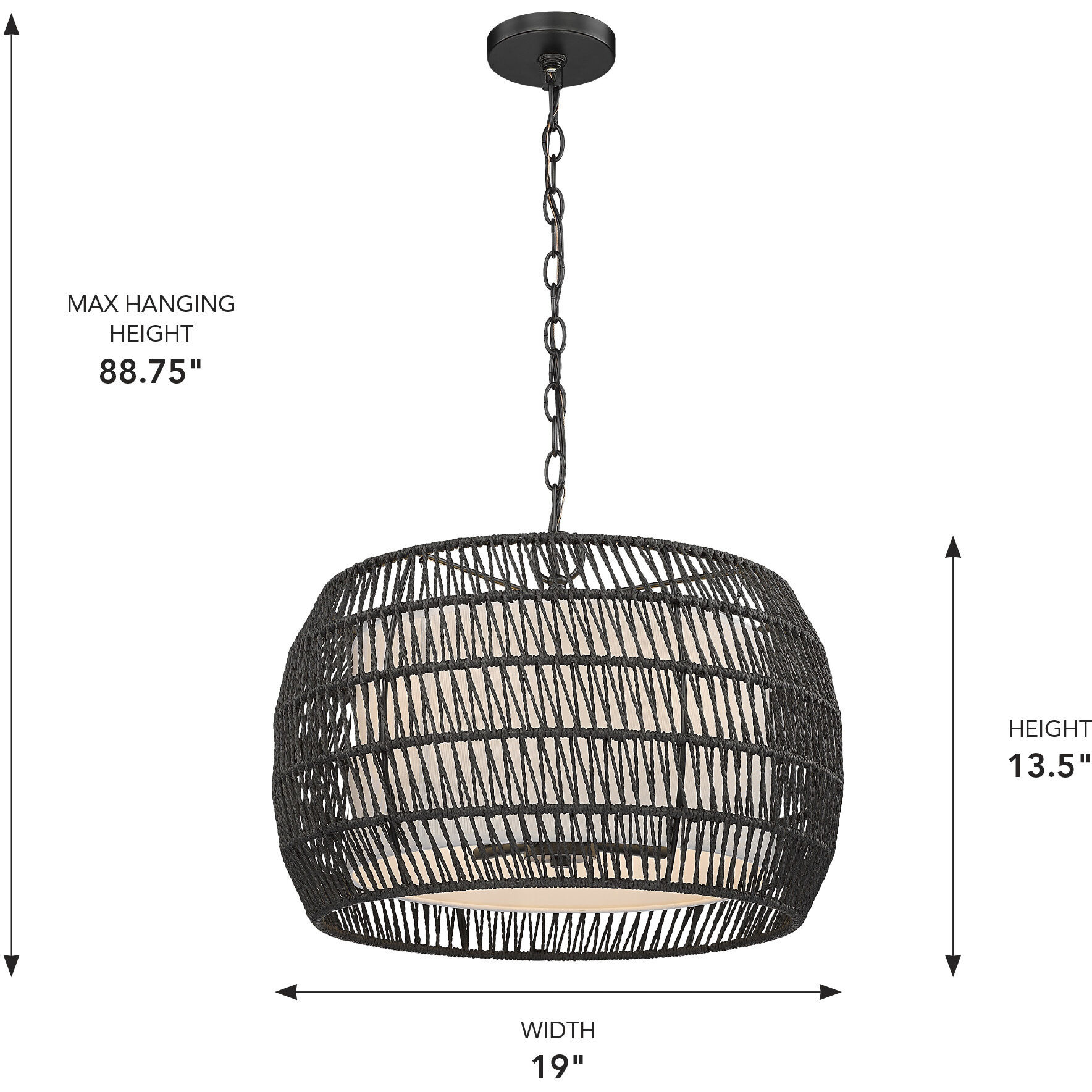 Everly 4 Light 19 inch Matte Black Pendant Ceiling Light in Modern Black Rattan