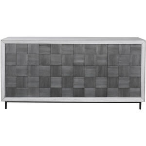 Checkerboard White Washed and Pewter Gray with Matte Black 4 Door Cabinet