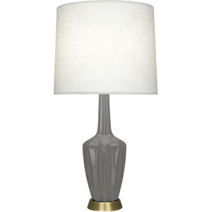 Small Emma 30 inch 150.00 watt Smokey Taupe Glazed Ceramic with Warm Brass Accent Lamp Portable Light in Smoky Taupe