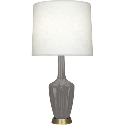 Small Emma 30 inch 150.00 watt Smokey Taupe Glazed Ceramic with Warm Brass Accent Lamp Portable Light in Smoky Taupe