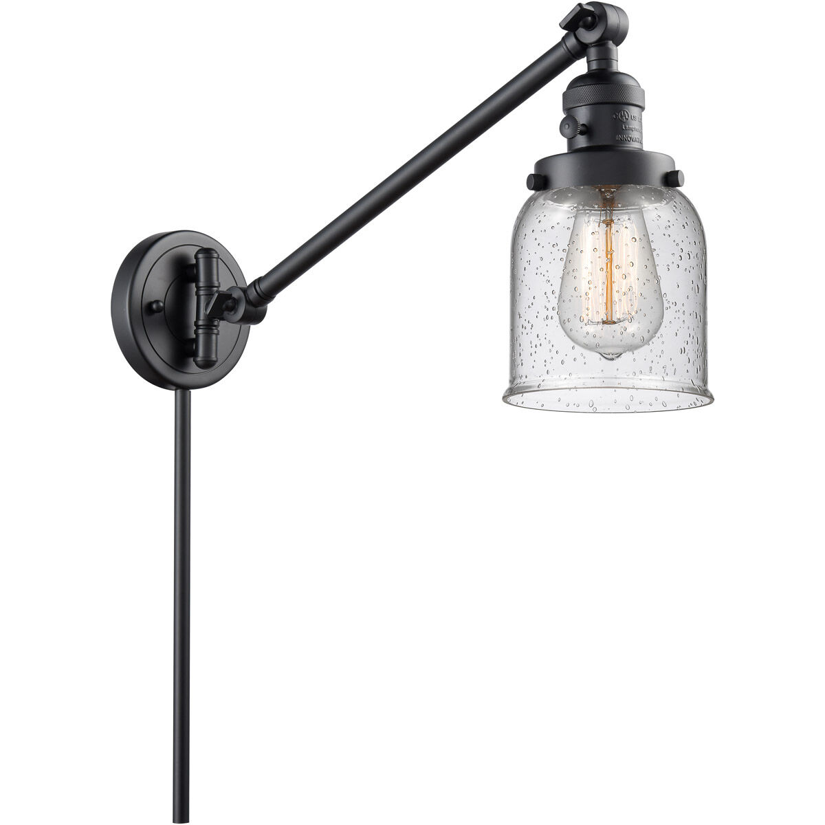 Small Bell 21 inch 60.00 watt Matte Black Swing Arm Wall Light, Franklin Restoration