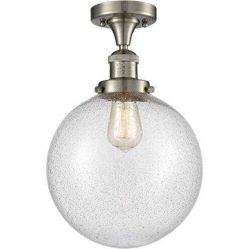 Franklin Restoration X-Large Beacon LED 10 inch Brushed Satin Nickel Semi-Flush Mount Ceiling Light in Seedy Glass, Franklin Restoration
