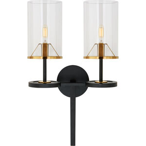 Thomas O'Brien Vivier 2 Light 13.5 inch Blackened Iron and Hand-Rubbed Antique Brass Double Sconce Wall Light