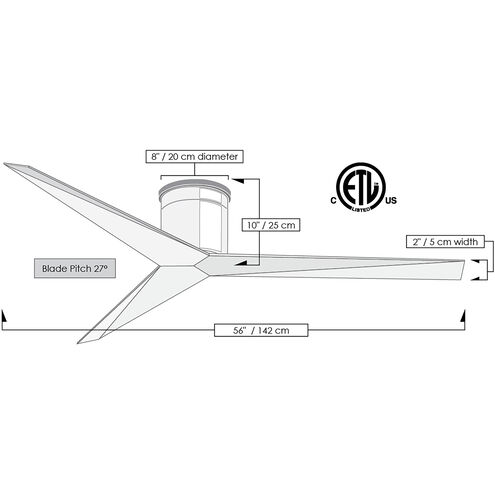 Atlas Eliza-H 56 inch Matte Black with Brushed Nickel Blades Ceiling Mount Paddle Fan, Atlas