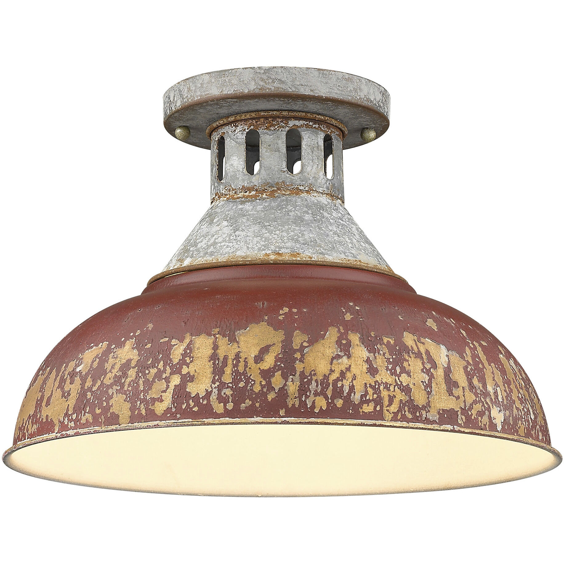Kinsley 1 Light 14 inch Aged Galvanized Steel Semi-Flush Mount Ceiling Light in Antique Red