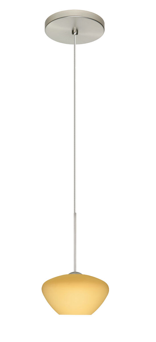 Peri 1 Light Satin Nickel Pendant Ceiling Light in Vanilla Matte Glass, Halogen