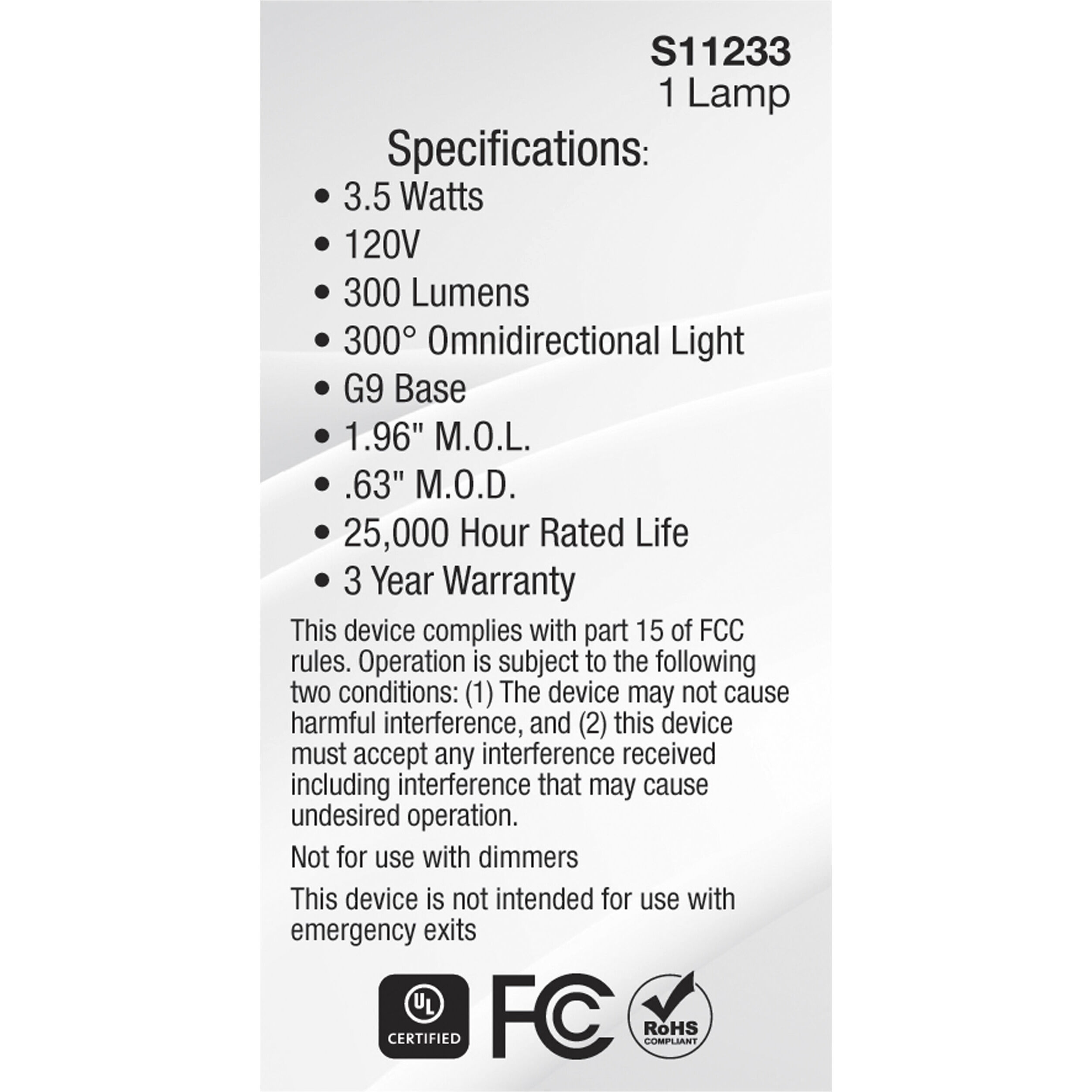 Lumos LED JCD LED G9 Double Loop 3.5 watt 4000K Mini and Pin-Based LED