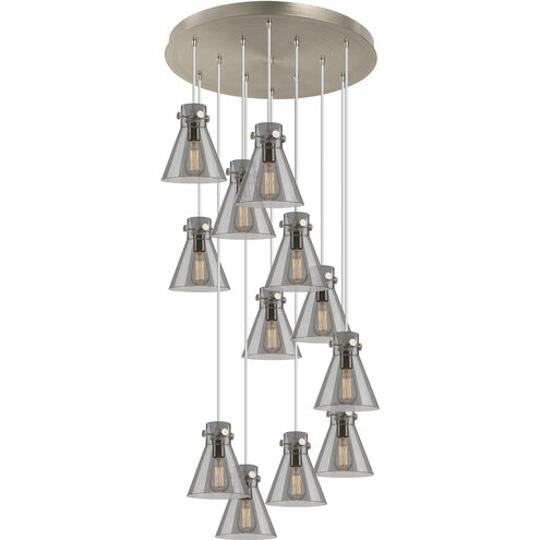 Newton Cone 12 Light 27.25 inch Brushed Satin Nickel Multi Pendant Ceiling Light in Light Smoke Glass