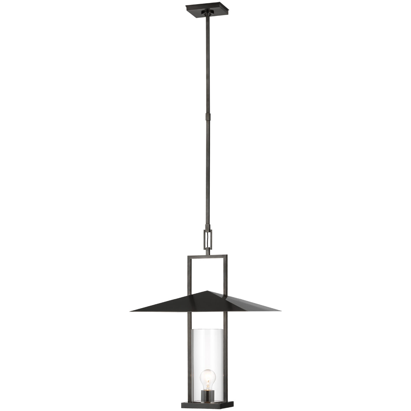 Ray Booth Amity LED 18 inch Bronze and Brass Lantern Pendant Ceiling Light in Clear Glass
