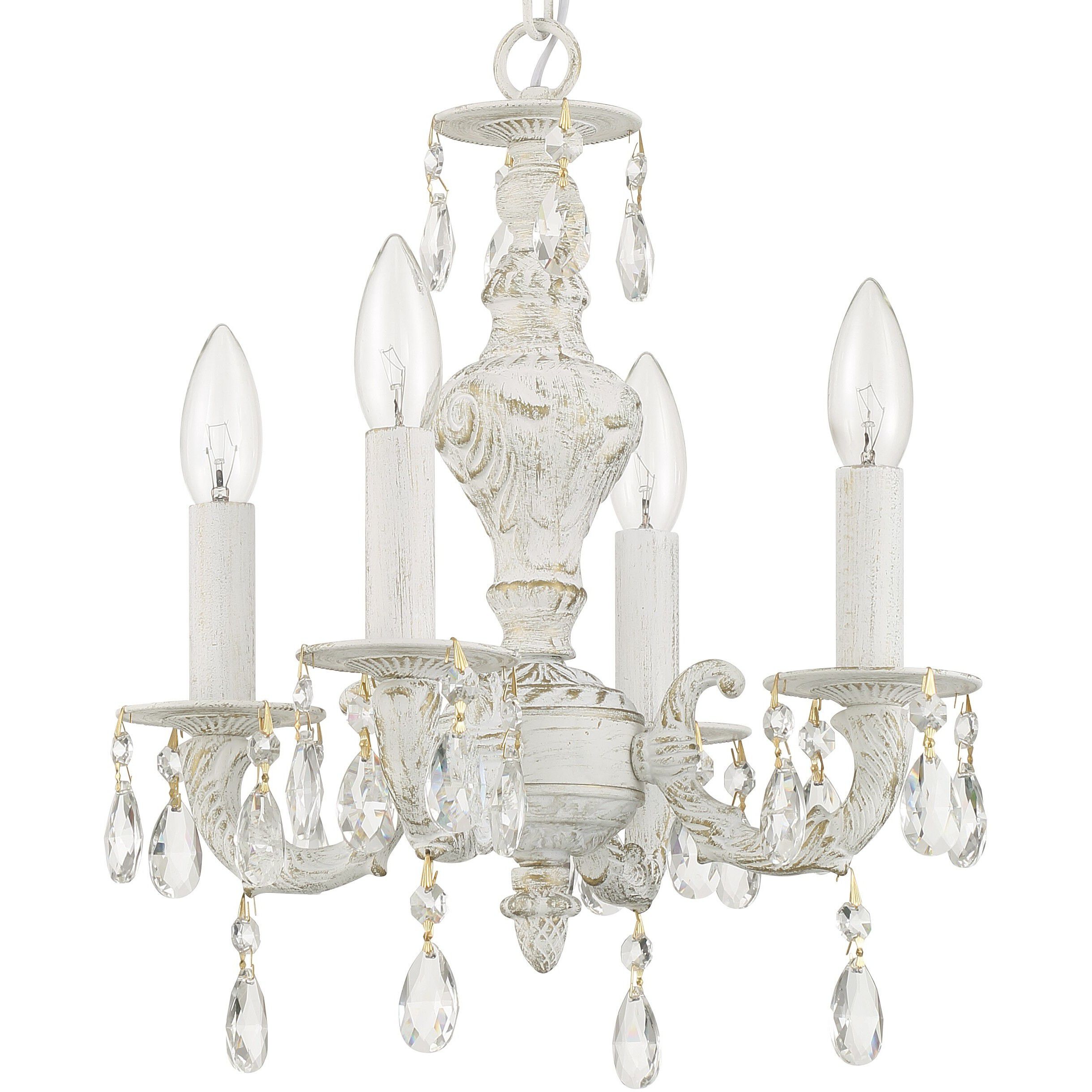 Paris Market 4 Light 13.5 inch Antique White Mini Chandelier Ceiling Light in Clear Swarovski Strass