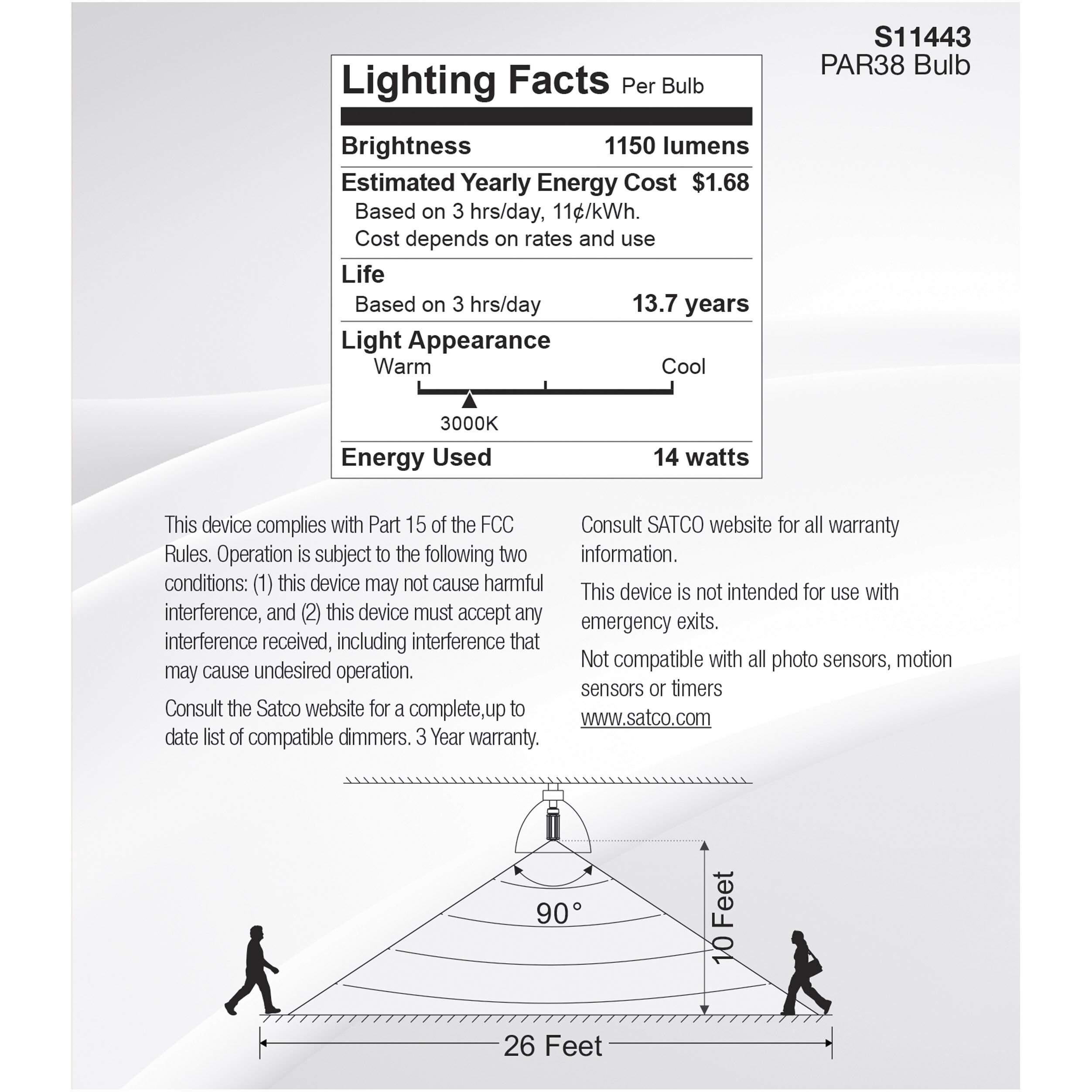 Lumos LED PAR38 Medium 14 watt 120 3000K Light Bulb, LED PAR